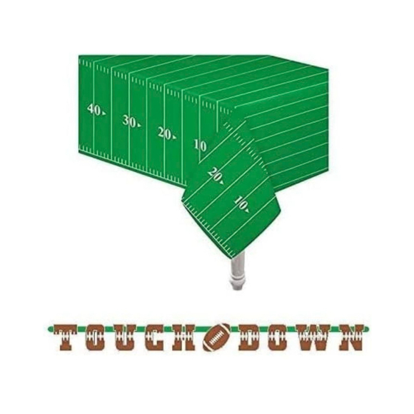 Oojami Football Field Table Covers Green 54x78 And Touch Down Banner Superbowl - Picture 2 of 5